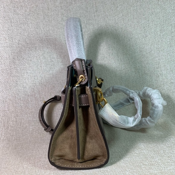 NEW Tory Burch Lee Radziwill Petite Double Clam Shell Taupe Leather Shoulder Bag - Picture 5 of 15